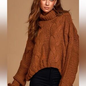 Lulus Rust Loose Knit Cable Sweater